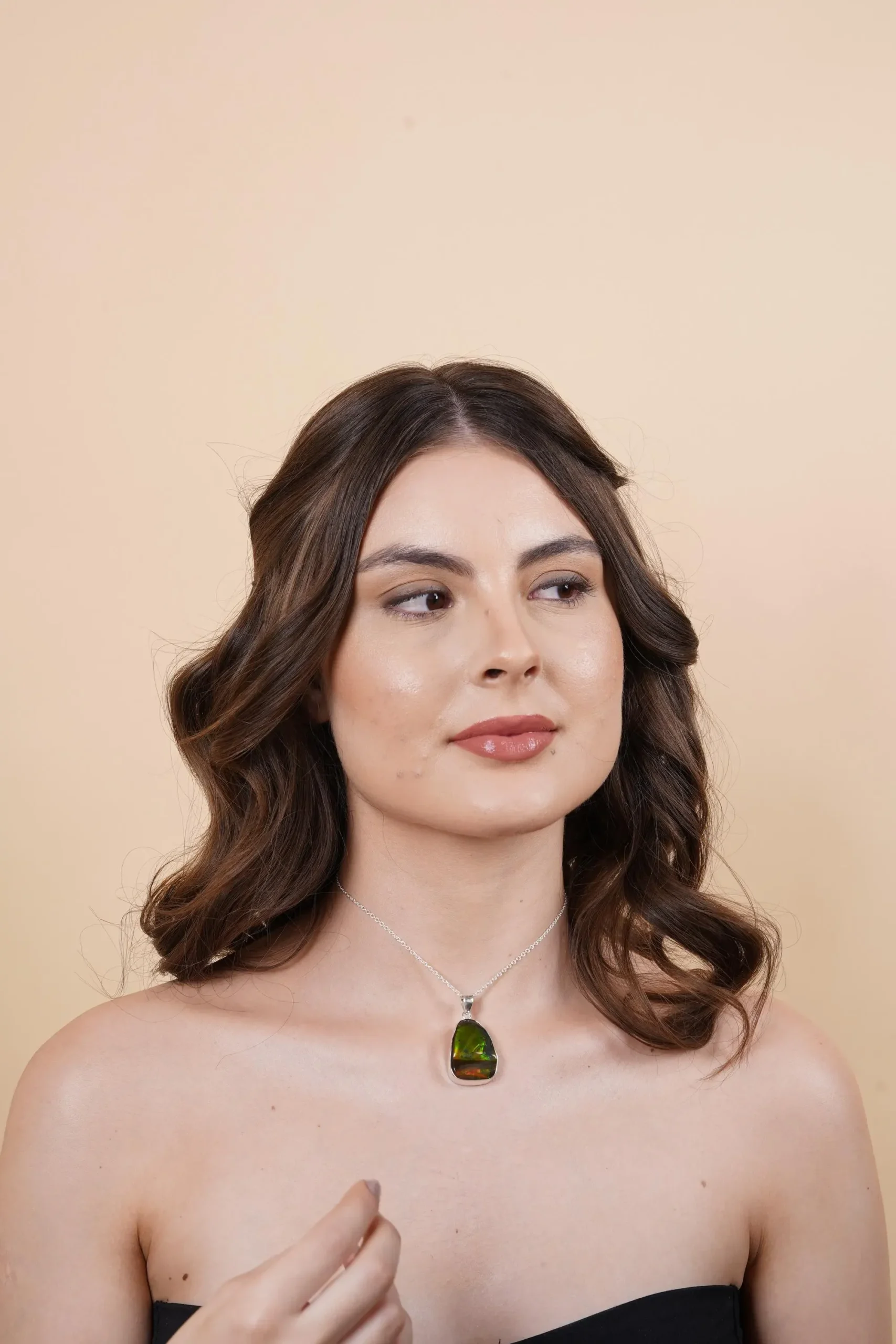 Ammolite Pendant Necklace Natural Ammolite Gemstone Sterling Silver Handmade Jewelry