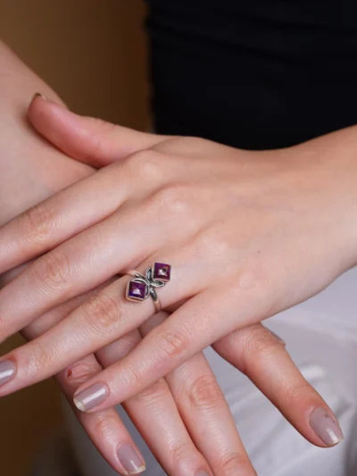 Handmade Purple Dahlia Copper Turquoise Ring